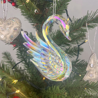 Rainbow Iridescent Swan Christmas Bauble | Bird Christmas Tree Ornament - 10cm