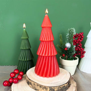 Red Christmas Tree Shaped Candle | Unscented Novelty Xmas Tree Candle - 17cm