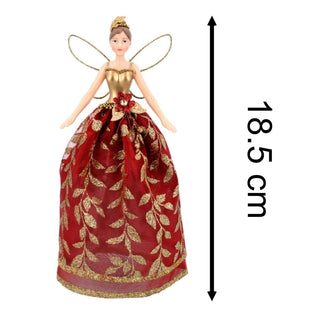 Red Fairy Christmas Tree Topper | Gold Leaf Fairy Angel Tree Ornament - 18cm