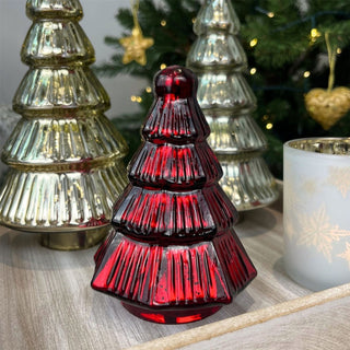 Red Glass Christmas Tree | Freestanding Mottled Red Tree Ornament - 13cm