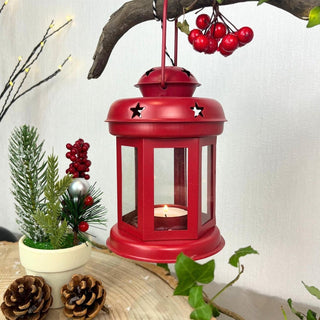 Red Moroccan Style Metal Lantern Tealight Holder | Tea Light Candle Lantern