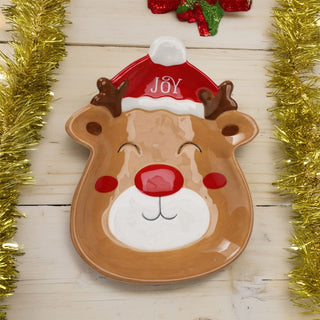 Reindeer Christmas Plate | Novelty Character Snack Plate Xmas Serving Dish 19cm