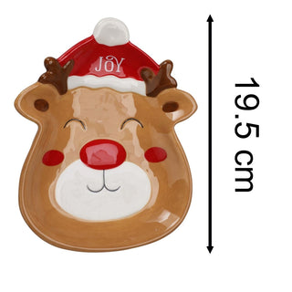 Reindeer Christmas Plate | Novelty Character Snack Plate Xmas Serving Dish 19cm