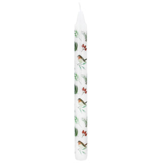 Robins & Rosehips Dinner Candle | Tall Unscented Taper Christmas Candle - 23cm