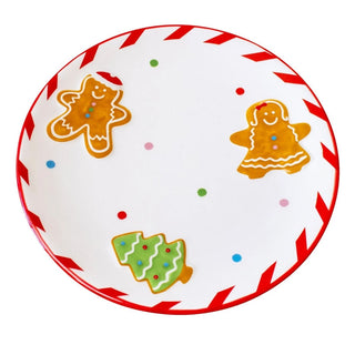 Round Ceramic Christmas Gingerbread Plate | Festive Dish Snack Plate - 20cm