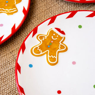 Round Ceramic Christmas Gingerbread Plate | Festive Dish Snack Plate - 20cm