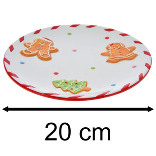 Round Ceramic Christmas Gingerbread Plate | Festive Dish Snack Plate - 20cm