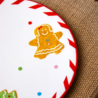 Round Ceramic Christmas Gingerbread Plate | Festive Dish Snack Plate - 20cm