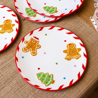 Round Ceramic Christmas Gingerbread Plate | Festive Dish Snack Plate - 20cm