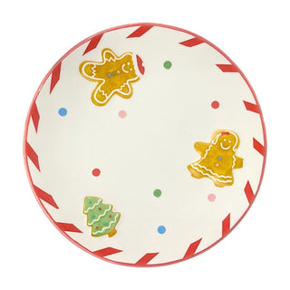 Round Ceramic Christmas Gingerbread Plate | Festive Serving Dish - 16cm