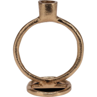 Round Ring Gold Metal Candlestick | Tapered Dinner Candle Holder - 15 cm