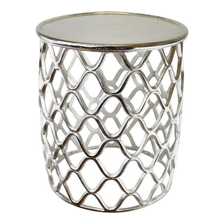 Round Silver Metal Side Table | Modern Geometric Accent End Table - 43x49cm