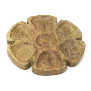 Round Wooden Snack Tray | 7 - Section Dip & Nibble Party Serving Platter - 30cm