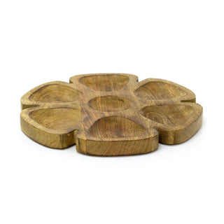 Round Wooden Snack Tray | 7 - Section Dip & Nibble Party Serving Platter - 30cm