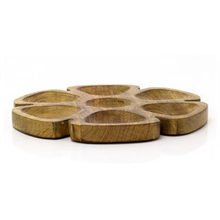 Round Wooden Snack Tray | 7 - Section Dip & Nibble Party Serving Platter - 30cm