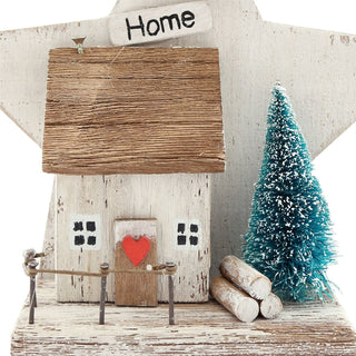 Rustic Happy Home Ornament | Charming Wooden House with Festive Star - 17cm