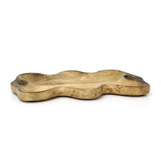 Rustic Mango Wood Serving Tray | Wavy Edge Wooden Platter with Handles - 35cm