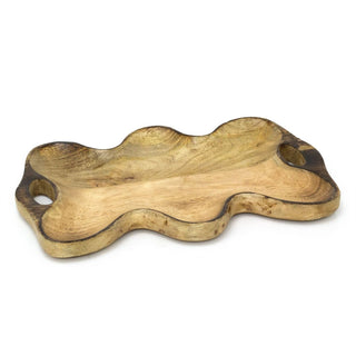 Rustic Mango Wood Serving Tray | Wavy Edge Wooden Platter with Handles - 35cm