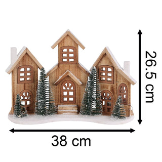 Rustic Wooden LED Christmas Village Scene | Light - Up Christmas Houses - 38x27cm