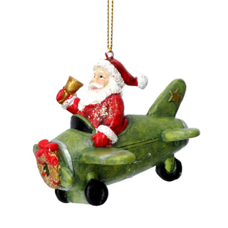 Santa in Plane Christmas Bauble | Santa Claus Resin Christmas Tree Ornament 9cm