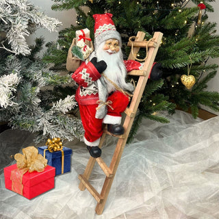 Santa on a Ladder Figurine | Traditional Climbing Father Christmas Decoration - 65cm