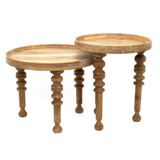 Set of 2 Acacia Wood Side Tables | 2 - piece Antique Rustic End Tables