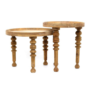 Set of 2 Acacia Wood Side Tables | 2 - piece Antique Rustic End Tables