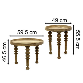 Set of 2 Acacia Wood Side Tables | 2 - piece Antique Rustic End Tables