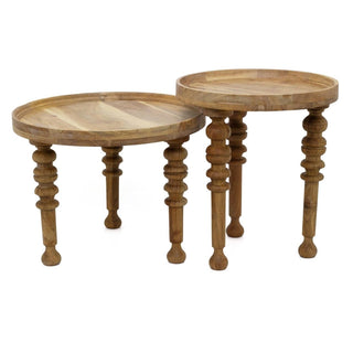 Set of 2 Acacia Wood Side Tables | 2 - piece Antique Rustic End Tables