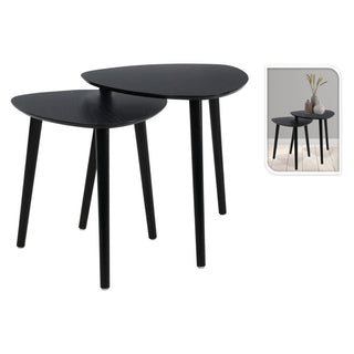 Set of 2 Black Oval Nesting Tables | Modern Black Wooden Accent Side Tables