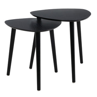 Set of 2 Black Oval Nesting Tables | Modern Black Wooden Accent Side Tables