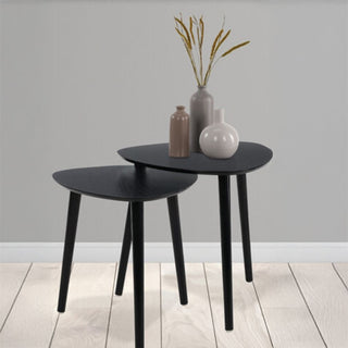 Set of 2 Black Oval Nesting Tables | Modern Black Wooden Accent Side Tables