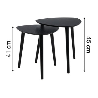 Set of 2 Black Oval Nesting Tables | Modern Black Wooden Accent Side Tables