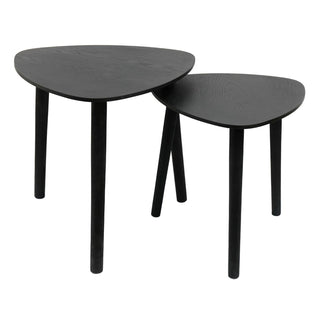 Set of 2 Black Wooden Nesting Side Tables | Tripod Design Modern Accent Tables