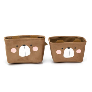 Set Of 2 Cute Kids Storage Boxes | Children's Fabric Storage Baskets - Bear