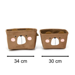 Set Of 2 Cute Kids Storage Boxes | Children's Fabric Storage Baskets - Bear