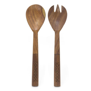 Set Of 2 Wooden Salad Servers Salad Tongs Salad Hands | 2 Piece Salad Fork Salad Spoon | Pasta Salad Serving Utensils