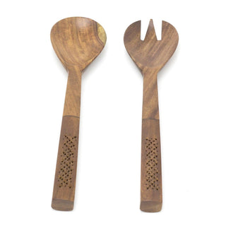 Set Of 2 Wooden Salad Servers Salad Tongs Salad Hands | 2 Piece Salad Fork Salad Spoon | Pasta Salad Serving Utensils