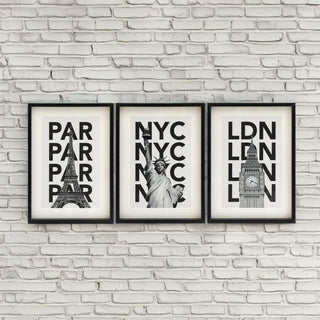 Set of 3 Black Framed City Prints London Paris & New York Travel Posters 31x41cm