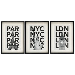 Set of 3 Black Framed City Prints London Paris & New York Travel Posters 31x41cm