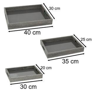 Set of 3 Grey Weave Serving Trays with Handles | Tea, Coffee & Breakfast Trays