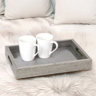 Set of 3 Grey Weave Serving Trays with Handles | Tea, Coffee & Breakfast Trays