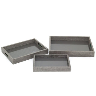 Set of 3 Grey Weave Serving Trays with Handles | Tea, Coffee & Breakfast Trays