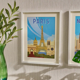 Set of 3 White Framed City Prints London Paris & New York Travel Posters 31x41cm