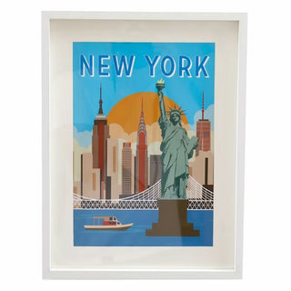 Set of 3 White Framed City Prints London Paris & New York Travel Posters 31x41cm