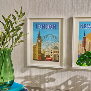 Set of 3 White Framed City Prints London Paris & New York Travel Posters 31x41cm