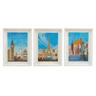 Set of 3 White Framed City Prints London Paris & New York Travel Posters 31x41cm