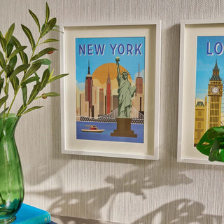 Set of 3 White Framed City Prints London Paris & New York Travel Posters 31x41cm