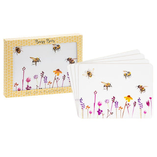 Set Of 4 Busy Bees Floral Table Placemats | Floral Bee Dining Table Mats | Bumble Bee Plate Mat Settings