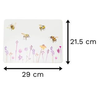 Set Of 4 Busy Bees Floral Table Placemats | Floral Bee Dining Table Mats | Bumble Bee Plate Mat Settings